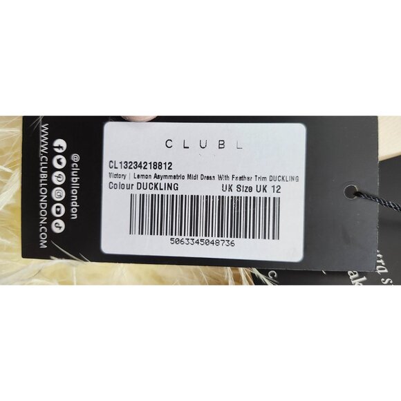 Club L London Victory | Lemon Asymmetric Midi Dress With Feather Trim Size US 8 - Picture 9 of 10